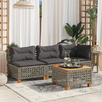 vidaXL Trivietė sodo sofa su pagalvėlėmis, pilkos spalvos, poliratanas