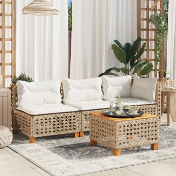 vidaXL Trivietė sodo sofa su pagalvėlėmis, smėlio spalvos, poliratanas
