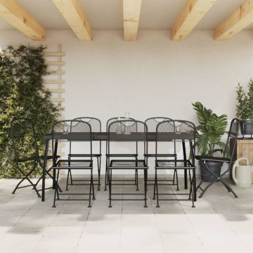 vidaXL Sodo valgomojo baldų komplektas, 9 dalių, antracito, metalas
