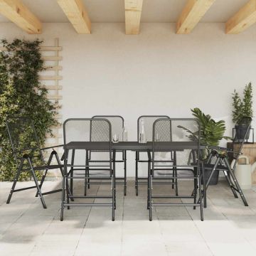 vidaXL Sodo valgomojo baldų komplektas, 7 dalių, antracito, metalas