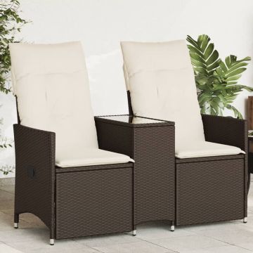 vidaXL Atlošiama dvivietė sodo sofa su staliuku, ruda, poliratanas