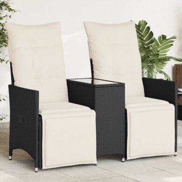 vidaXL Atlošiama dvivietė sodo sofa su staliuku, juoda, poliratanas
