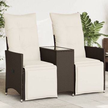 vidaXL Atlošiama dvivietė sodo sofa su staliuku, ruda, poliratanas