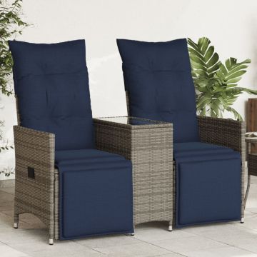 vidaXL Atlošiama sodo sofa, 2 vietų, su staliuku, pilka, polirotangas