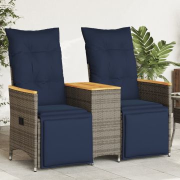 vidaXL Atlošiama sodo sofa, 2 vietų, su staliuku, pilka, polirotangas