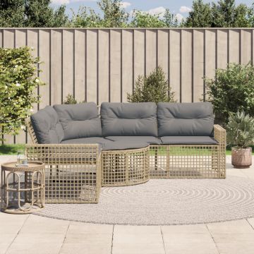 vidaXL Sodo sofa su pagalvėlėmis ir pakoja, smėlio, poliratanas