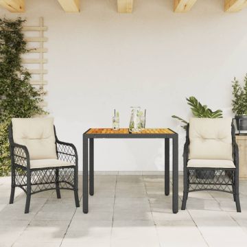 vidaXL Bistro komplektas su pagalvėlėmis, 3 dalių, juodas, poliratanas
