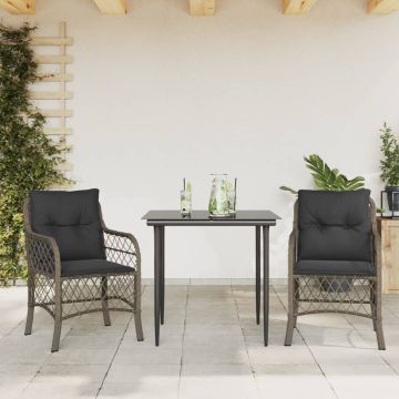 vidaXL Bistro komplektas su pagalvėlėmis, 3 dalių, pilkas, poliratanas