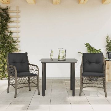 vidaXL Bistro komplektas su pagalvėlėmis, 3 dalių, pilkas, poliratanas