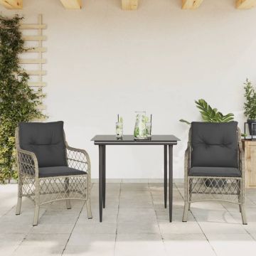vidaXL Bistro komplektas su pagalvėlėmis, 3 dalių, pilkas, poliratanas