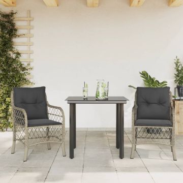 vidaXL Bistro komplektas su pagalvėlėmis, 3 dalių, pilkas, poliratanas