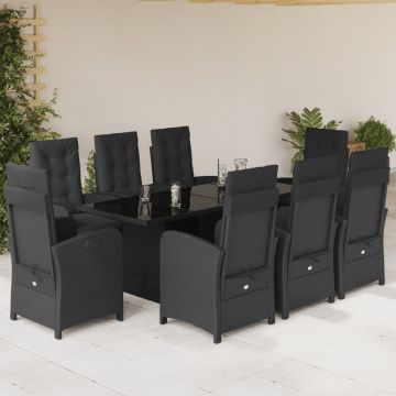 vidaXL Sodo komplektas su pagalvėlėmis, 9 dalių, juodas, poliratanas