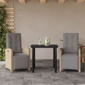 vidaXL Bistro komplektas su pagalvėlėmis, 3 dalių, smėlio, poliratanas