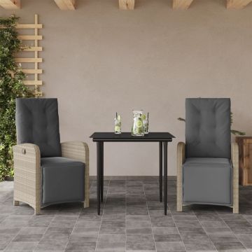 vidaXL Bistro komplektas su pagalvėlėmis, 3 dalių, pilkas, poliratanas