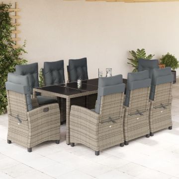 vidaXL Sodo komplektas su pagalvėlėmis, 9 dalių, pilkas, poliratanas