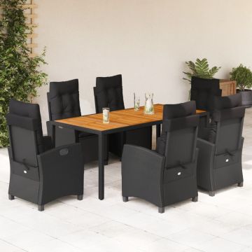 vidaXL Sodo komplektas su pagalvėlėmis, 7 dalių, juodas, poliratanas