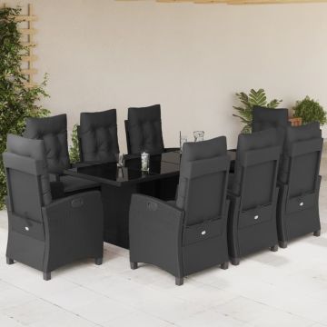 vidaXL Sodo komplektas su pagalvėlėmis, 9 dalių, juodas, poliratanas