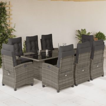 vidaXL Sodo komplektas su pagalvėlėmis, 9 dalių, pilkas, poliratanas