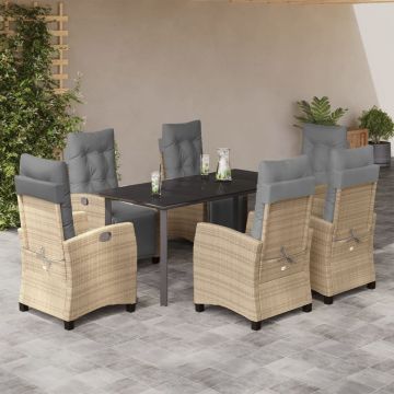vidaXL Sodo komplektas su pagalvėlėmis, 7 dalių, smėlio, poliratanas