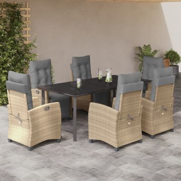 vidaXL Sodo komplektas su pagalvėlėmis, 7 dalių, smėlio, poliratanas