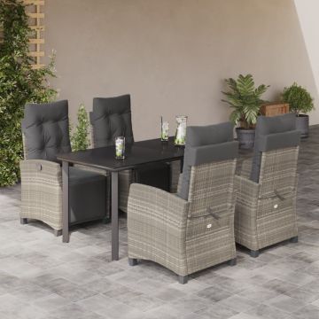 vidaXL Sodo komplektas su pagalvėlėmis, 5 dalių, pilkas, poliratanas