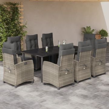 vidaXL Sodo komplektas su pagalvėlėmis, 9 dalių, pilkas, poliratanas