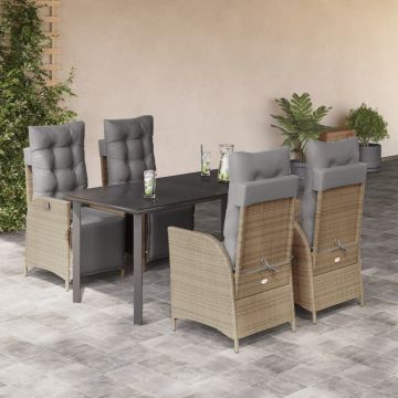 vidaXL Sodo komplektas su pagalvėlėmis, 5 dalių, smėlio, poliratanas
