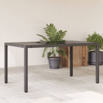vidaXL Stalas su stikliniu stalviršiu, juodas, 150x90x75cm, ratanas