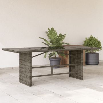 vidaXL Stalas su stikliniu stalviršiu, pilkas, 190x80x75cm, PE ratanas