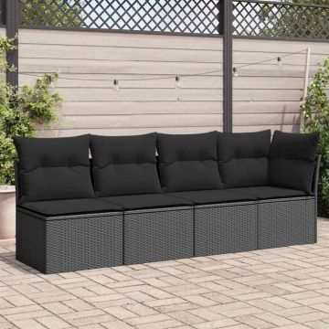 vidaXL Sodo sofa su pagalvėlėmis, 4 sėdimos vietos, juodas, polirotangas