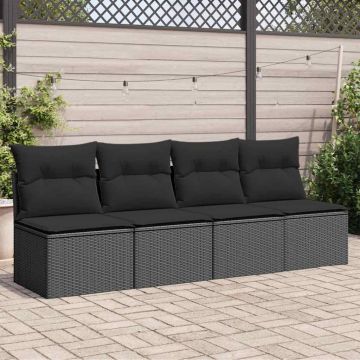 vidaXL Sodo sofa su pagalvėlėmis, 4 sėdimos vietos, juodas, polirotangas