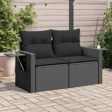 vidaXL Dvivietė sodo sofa su pagalvėlėmis, juodos spalvos, poliratanas