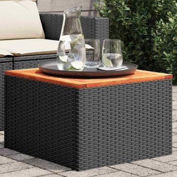 vidaXL Sodo stalas, juodas, 55x55x37 cm, polirotangas ir akacijos mediena