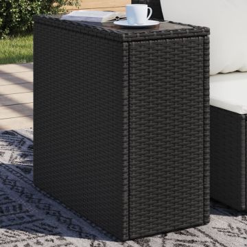 vidaXL Stalas su staliniu paviršium, juodas, 58x27,5x55cm, poliratanas