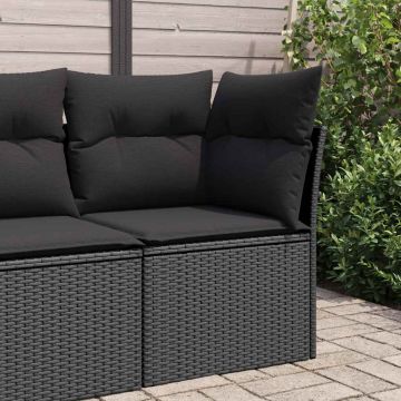 vidaXL Sodo kampinė sofa su pagalvėlėmis, juodas polirotangas