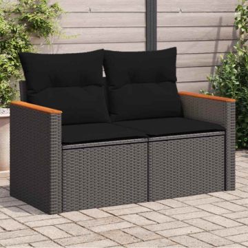 vidaXL Dvivietė sodo sofa su pagalvėlėmis, juodos spalvos, poliratanas