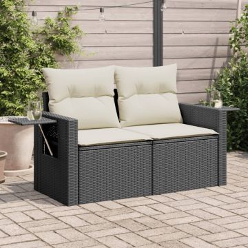 vidaXL Dvivietė sodo sofa su pagalvėlėmis, juodos spalvos, poliratanas
