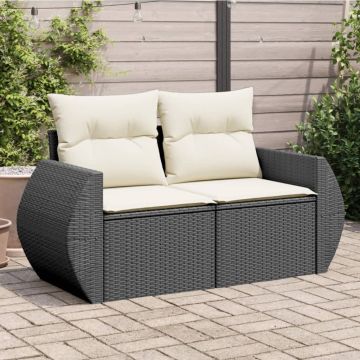 vidaXL Dvivietė sodo sofa su pagalvėlėmis, juodos spalvos, poliratanas