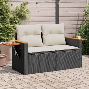vidaXL Dvivietė sodo sofa su pagalvėlėmis, juodos spalvos, poliratanas