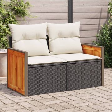 vidaXL Dvivietė sodo sofa su pagalvėlėmis, juodos spalvos, poliratanas