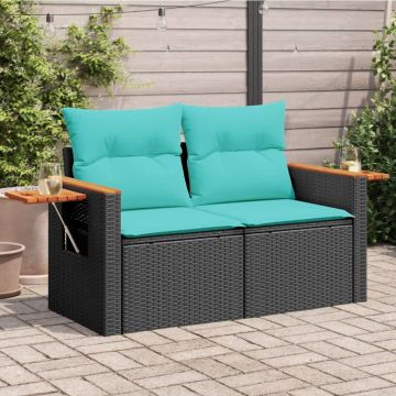 vidaXL Sodo sofa su pagalvėlėmis, dvivietė, juoda, polirotangas
