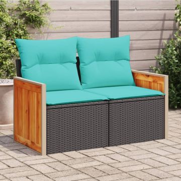 vidaXL Sodo sofa su pagalvėlėmis, dvivietė, juoda, polirotangas