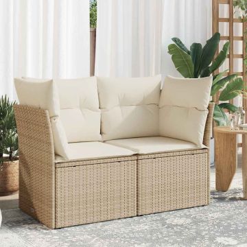vidaXL Dvivietė sodo sofa su pagalvėlėmis, smėlio spalvos, poliratanas