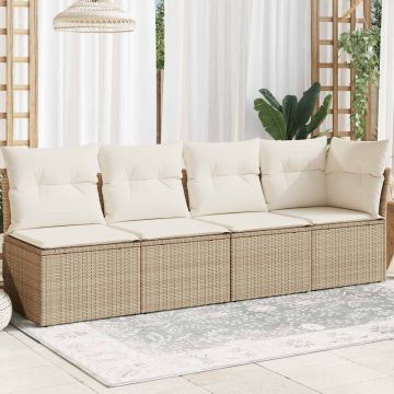 vidaXL Keturvietė sodo sofa su pagalvėlėmis, smėlio, poliratanas