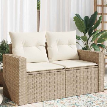 vidaXL Dvivietė sodo sofa su pagalvėlėmis, smėlio spalvos, poliratanas