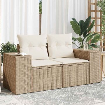 vidaXL Dvivietė sodo sofa su pagalvėlėmis, smėlio spalvos, poliratanas
