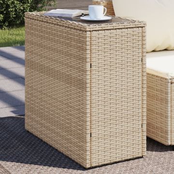 vidaXL Stalas su mediniu stalviršiu, smėlio, 58x27,5x55cm, poliratanas
