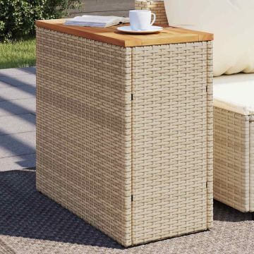 vidaXL Stalas su mediniu stalviršiu, smėlio, 58x27,5x55cm, poliratanas