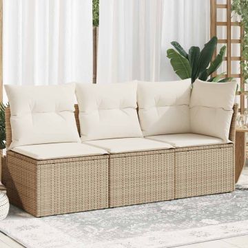 vidaXL Trivietė sodo sofa su pagalvėlėmis, smėlio spalvos, poliratanas
