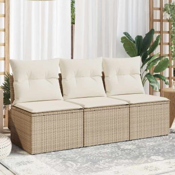 vidaXL Trivietė sodo sofa su pagalvėlėmis, smėlio spalvos, poliratanas